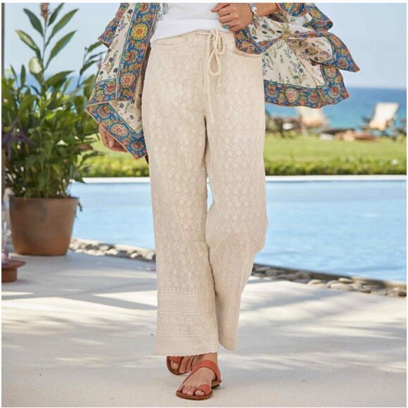 Sundance Pants - Sundance Solstice Culottes 100% Cotton High Waist Wide Leg Pants Embroidered 2
